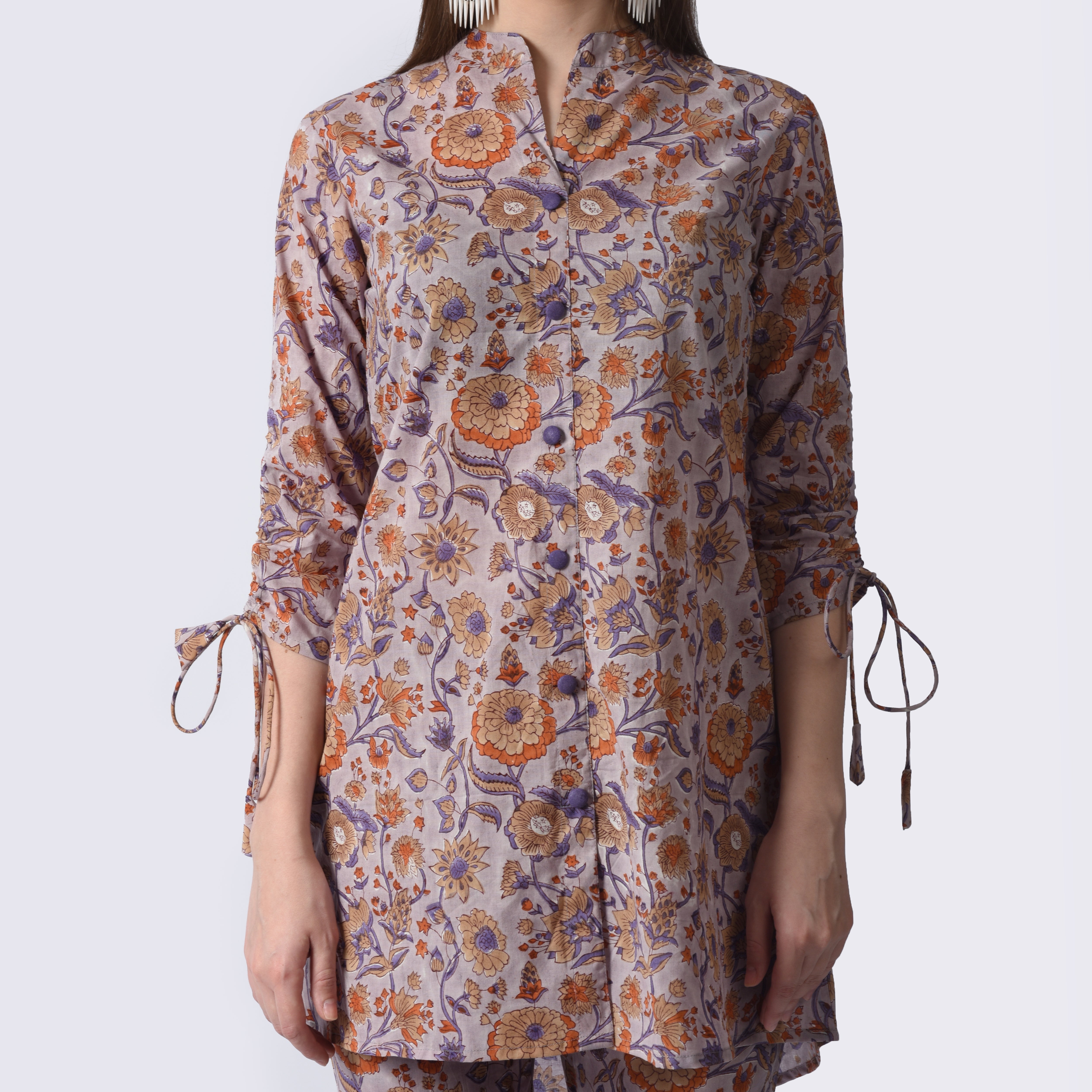 Rust Orange Floral Hand Printed Co-Ord- - printsutra