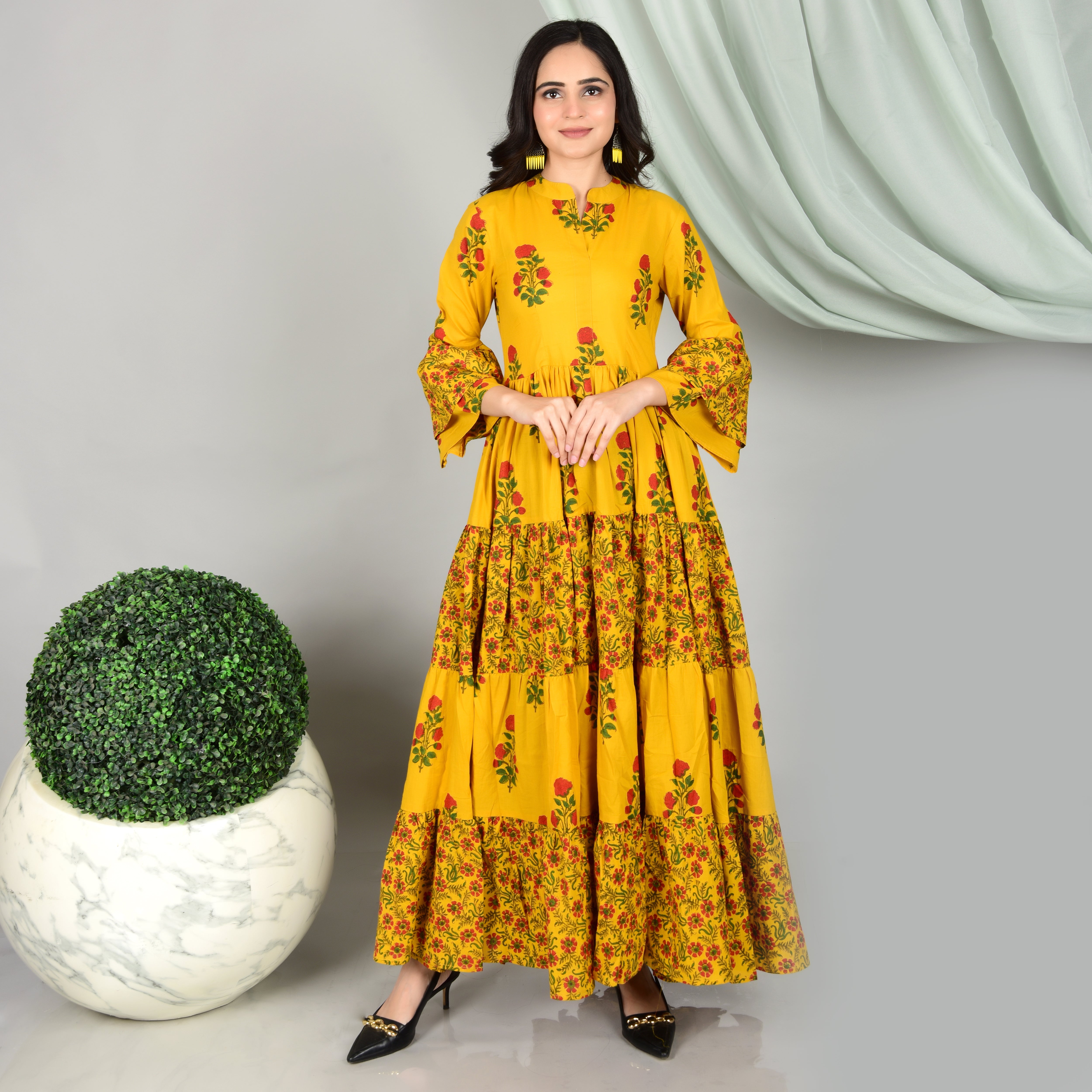 Mustard Yellow Authentic Jaipur Block Block Printed Dress - printsutra