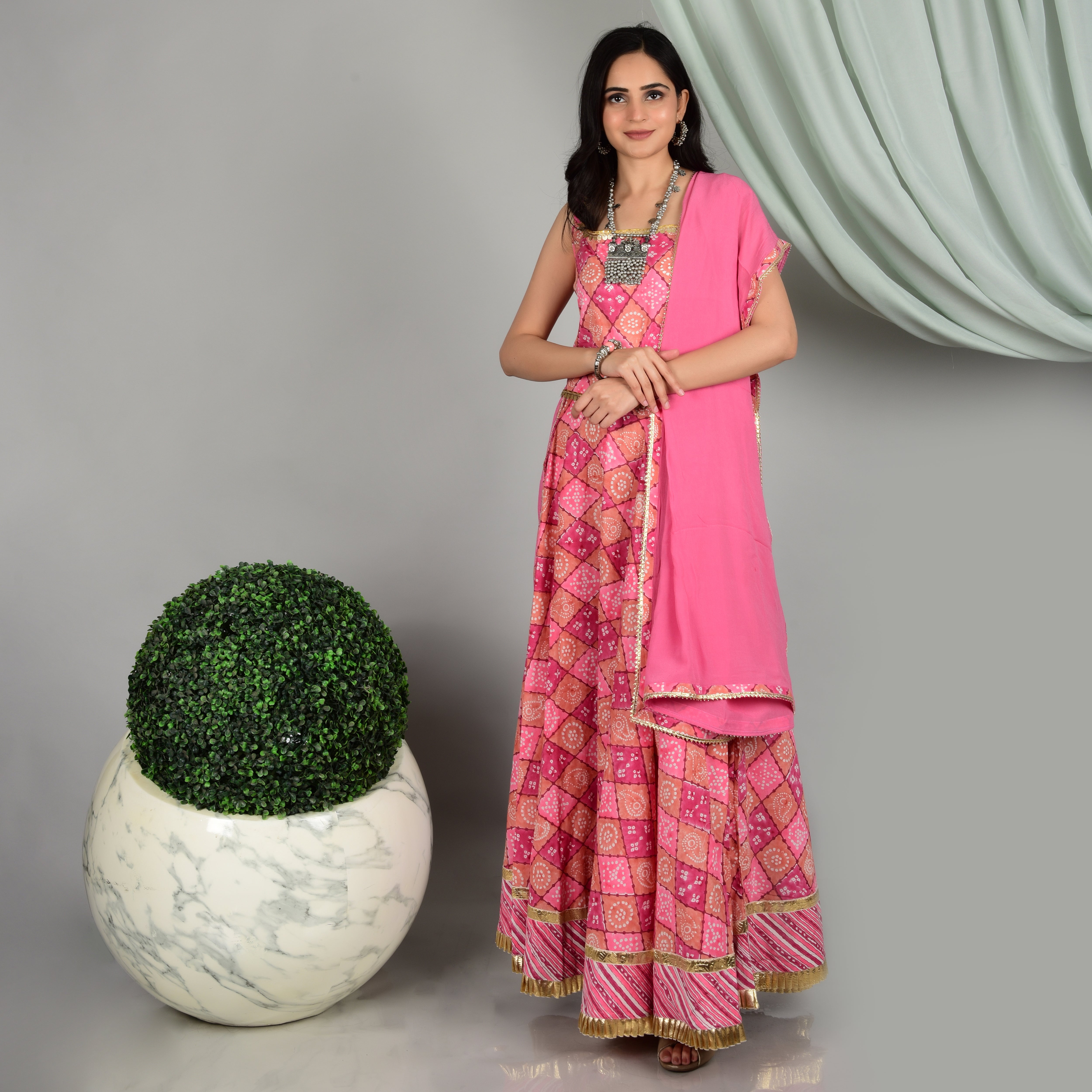 Buy Pulchritudinous Grey Color Wedding Wear Chanderi Digital Printed Cotton  Fancy Ready Made Long Kurti | Lehenga-Saree